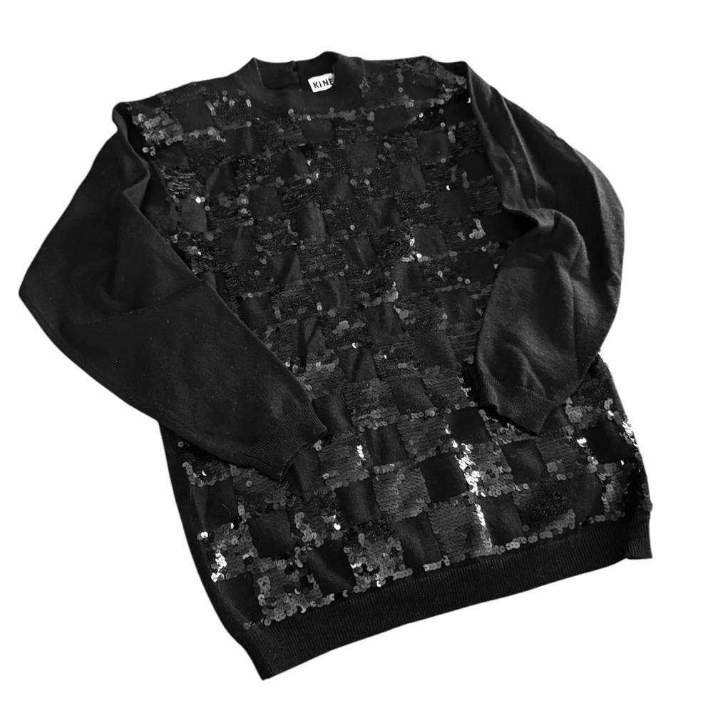 Kinei Black Sparkly Sequined Wool Sweater Medium - Picture 5 of 15
